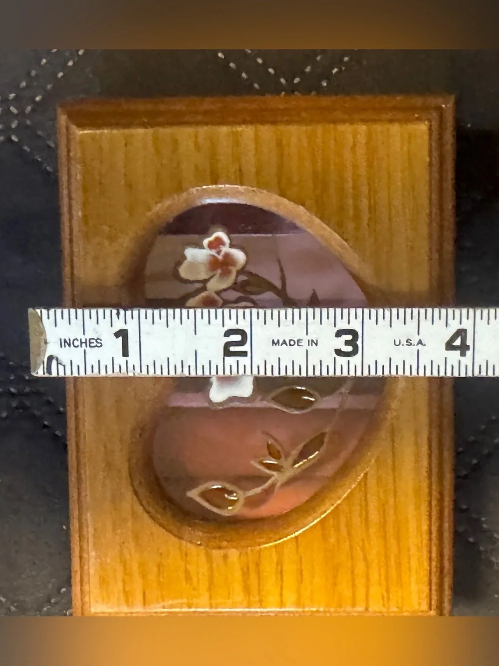 Vtg 90’s Wooden Jewelry Box with Pink Velvet Interior & Heart Glass Embossed Lid